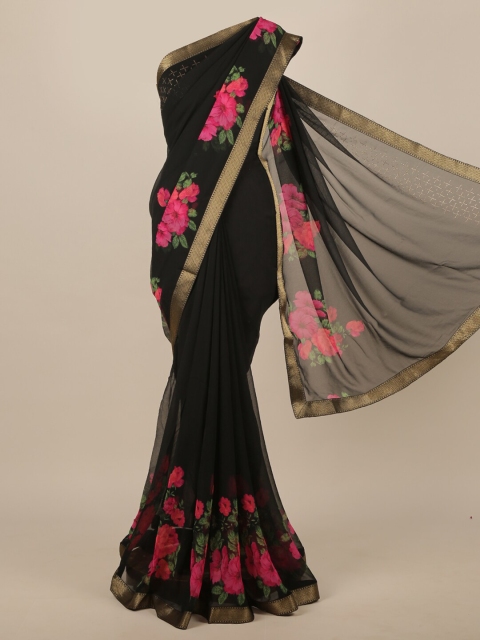 

Pothys Black & Pink Floral Saree