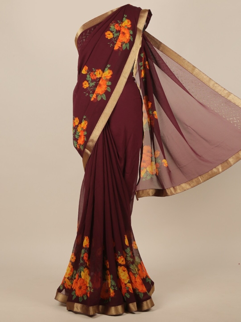 

Pothys Maroon & Orange Floral Printed Saree