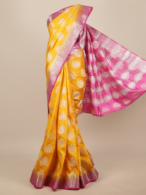 

Pothys Yellow & Pink Ethnic Motifs Jute Silk Saree