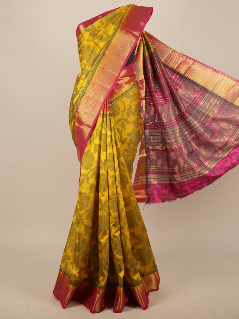 

Pothys Yellow & Gold-Toned Woven Design Zari Jute Silk Saree