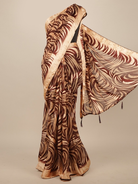 

Pothys Peach-Coloured & Brown Abstract Printed Saree