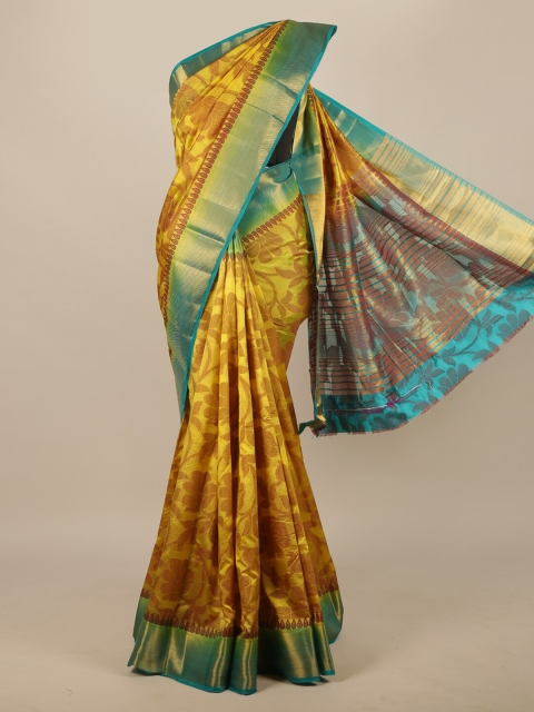 

Pothys Yellow & Brown Floral Jute Silk Saree
