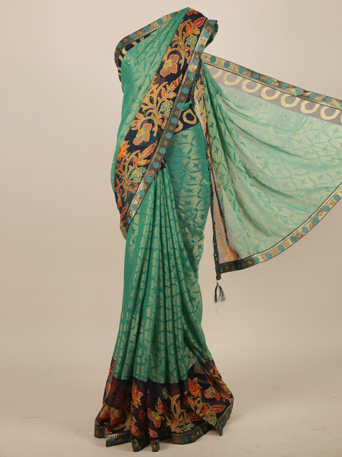 

Pothys Green & Gold-Toned Floral Saree
