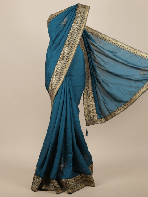 

Pothys Teal Blue & Gold-Toned Jute Silk Saree