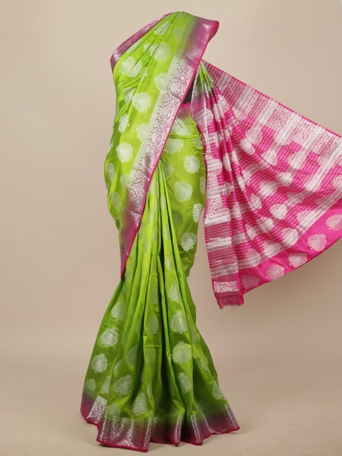 

Pothys Green & Pink Ethnic Motifs Zari Woven Design Jute Silk Saree