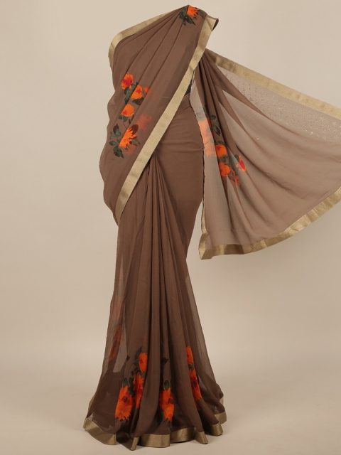 

Pothys Brown & Orange Floral Printed Saree