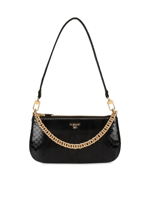 

Da Milano Women Black Leather Textured Structured Shoulder Bag