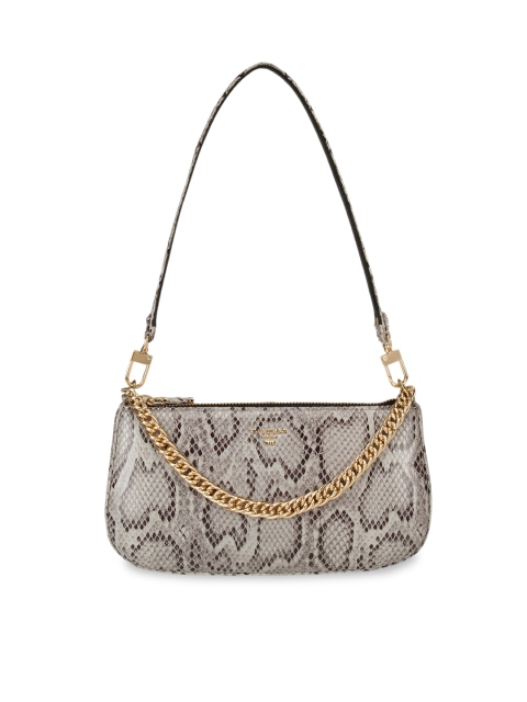 

Da Milano Grey & Brown Animal Textured Leather Structured Shoulder Bag