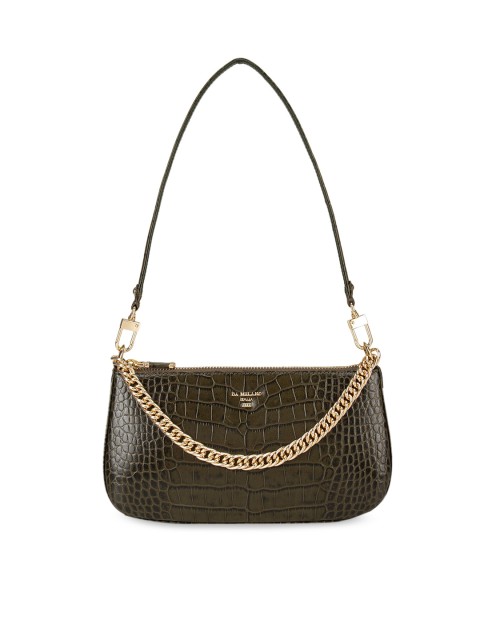 

Da Milano Green Animal Textured Leather Structured Sling Bag