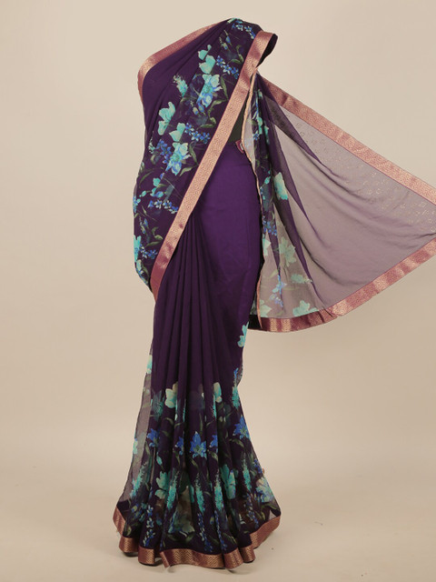 

Pothys Women Violet & Blue Floral Printed Saree