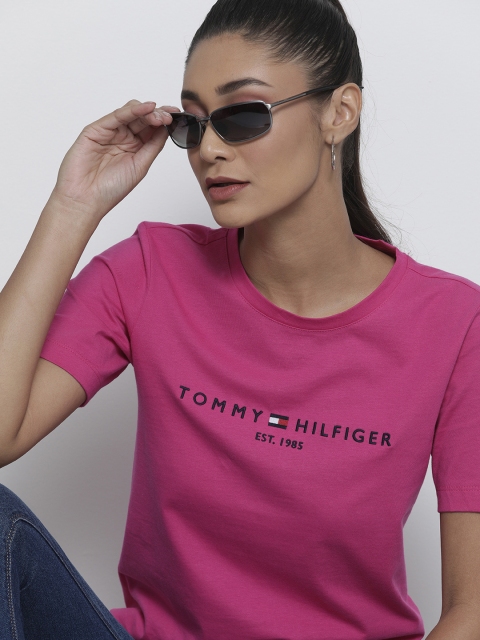 

Tommy Hilfiger Women Magenta Brand Logo Embroidered Slim Fit T-shirt