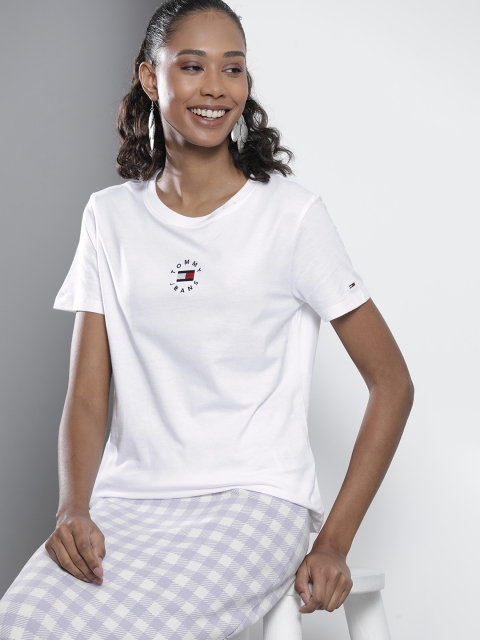 

Tommy Hilfiger Women Solid White Brand Logo Embroidered Organic Cotton T-shirt