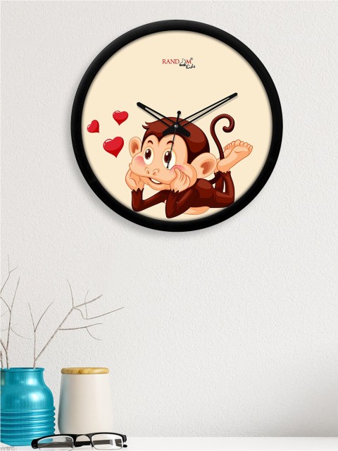 

RANDOM Cream-Coloured & Coffee Brown Playing Monkey Printed Contemporary Wall Clock