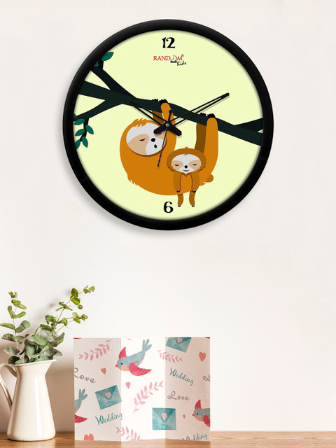 

RANDOM Lime Green & Orange Jumping Monkey Printed Contemporary Wall Clock with Glass Frame