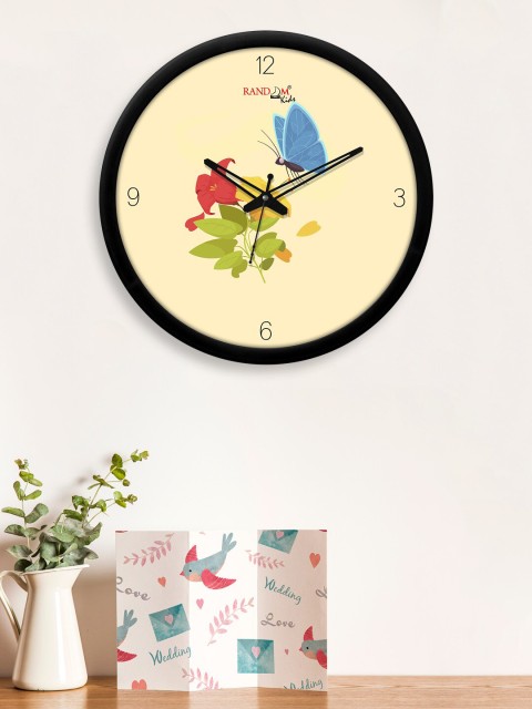 

RANDOM Cream-Coloured & Green Butterfly With Flowers Printed Contemporary Wall Clock