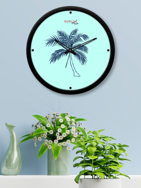 

RANDOM Turquoise Blue & Black Coconut Tree Printed Wall Clock With Glass Black Frame