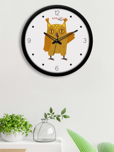 

RANDOM White & Mustard Shocking Owl Printed Contemporary Wall Clock With Glass Frame