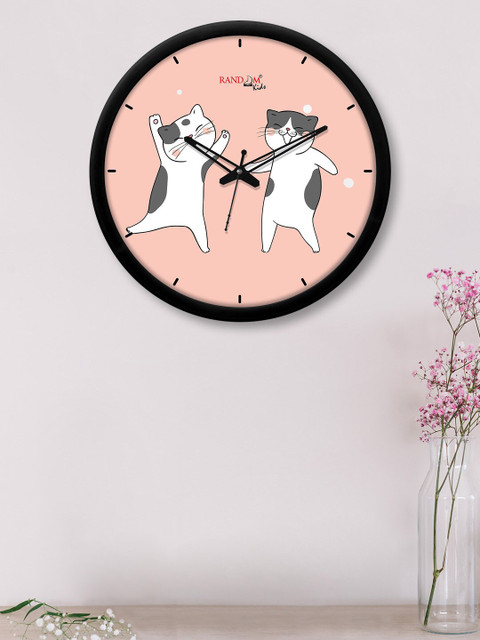 

RANDOM Peach-Coloured & White Dancing Cats Printed Contemporary Wall Clock