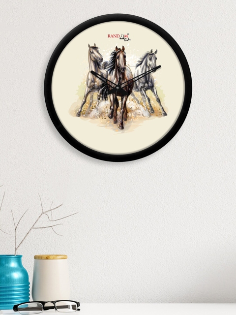 

RANDOM Black & Brown Horse Printed Contemporary Wall Clock with Glass Frame