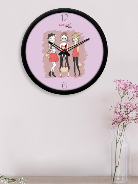 

RANDOM Purple & Beige Female Cats Printed Contemporary Wall Clock with Glass Frame