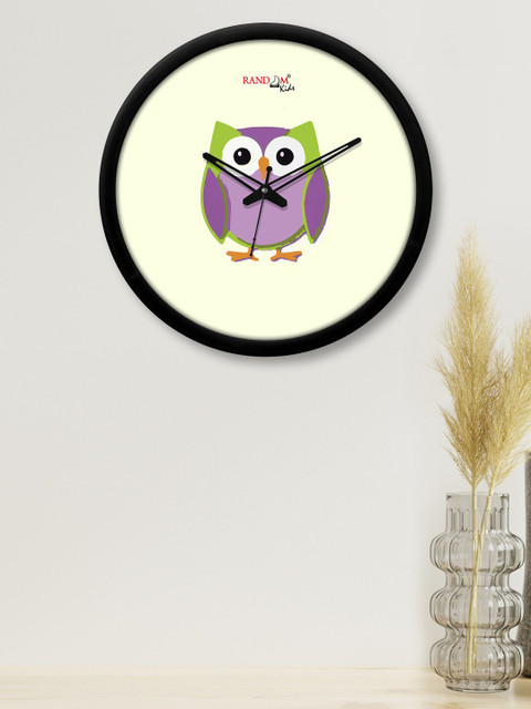 

RANDOM Off White & Purple Owl Printed Contemporary Wall Clock with Glass Frame