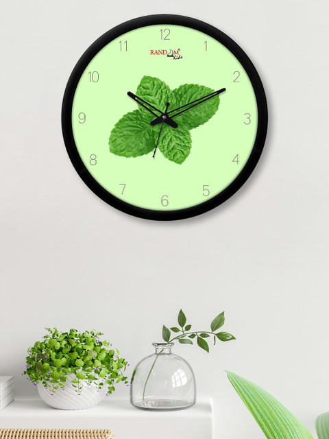 

RANDOM Black & Lime Green Pudina Leaves Printed Analogue Contemporary Wall Clock