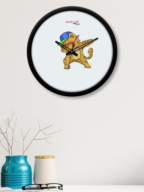 

RANDOM White & Brown Stylish Cat Printed Contemporary Wall Clock with Glass Frame