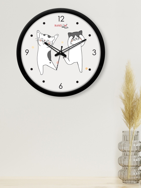 

RANDOM White & Black Playing Cats Printed Contemporary Wall Clock with Glass Frame