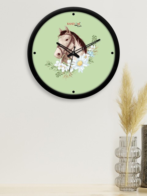 

RANDOM Lime Green & Brown Horse Printed Contemporary Wall Clock with Glass Frame