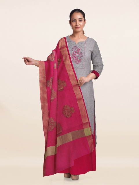 

Pothys Grey & Red Embroidered Unstitched Dress Material