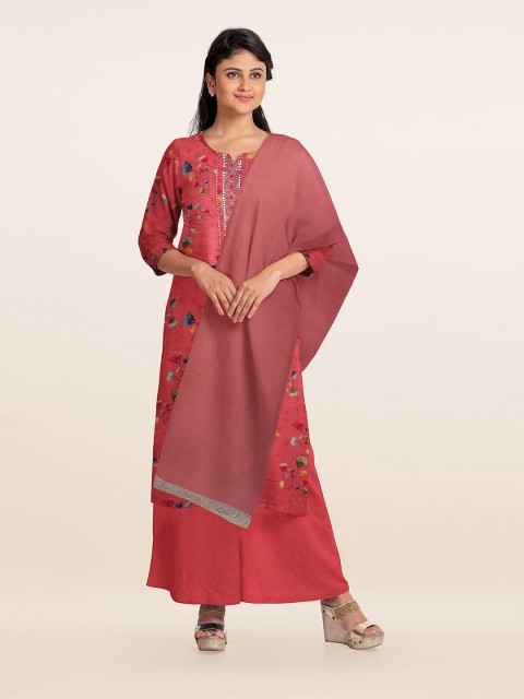 

Pothys Pink & Multicolor Printed Unstitched Dress Material