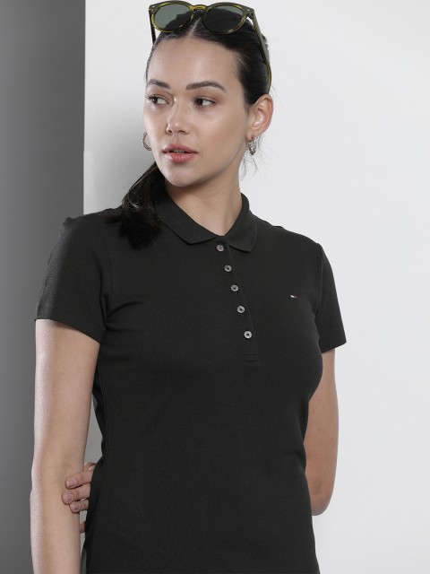 

Tommy Hilfiger Navy Blue Solid Slim Polo Dress, Black