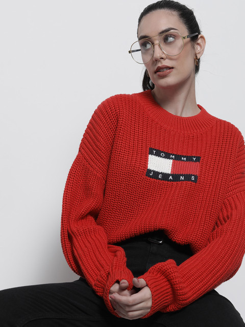 

Tommy Hilfiger Women Red Cable Knit Pullover