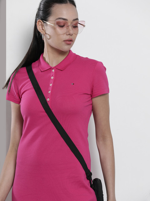 

Tommy Hilfiger Navy Blue Solid Slim Polo Dress, Pink