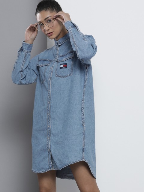 

Tommy Hilfiger Women Blue Solid Denim Shirt Dress
