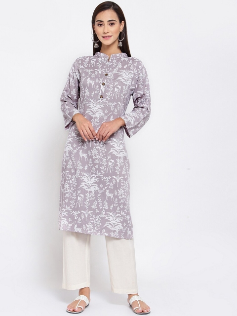 

FERANOID Women Purple & Off White Floral Printed Kurta