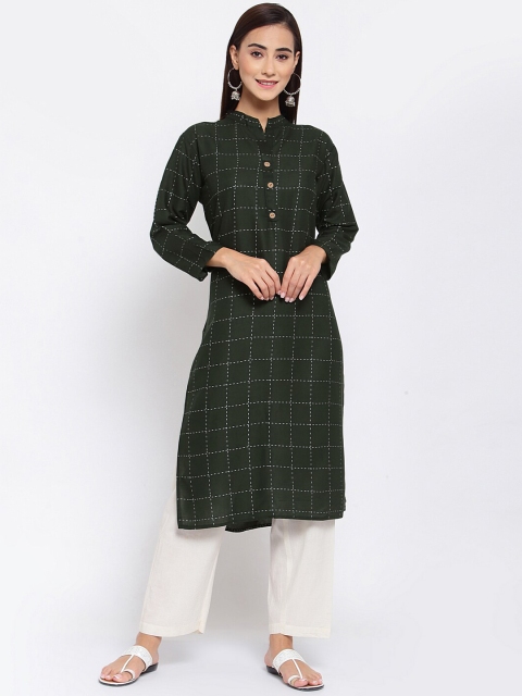 

FERANOID Women Green Checked Kurta