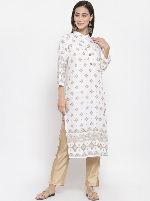 

FERANOID Women White Ethnic Motifs Printed Kurta