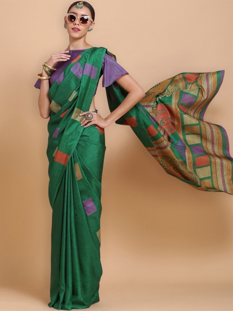 

Mitera Green Ethnic Motifs Silk Blend Khadi Saree