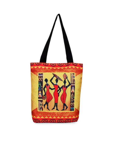 

All Things Sundar Women Yellow Printed Canvas Shopper Tote Bag