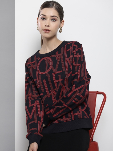 

Tommy Hilfiger Women Navy Blue & Red Self-Design Organic Cotton Sweatshirt
