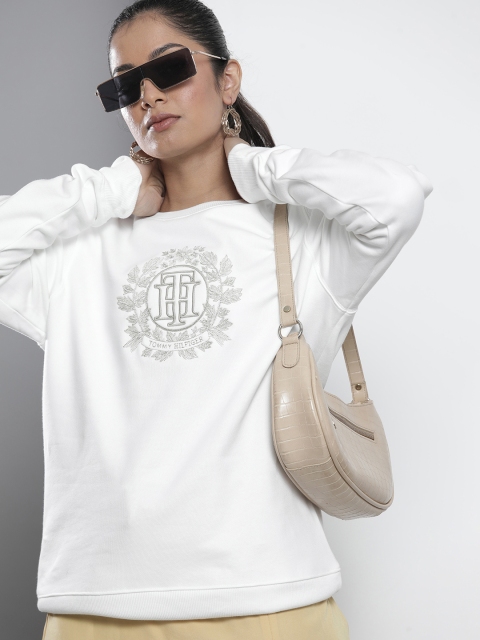

Tommy Hilfiger Women White Floral Embroidered Pure Cotton Pullover Sweatshirt