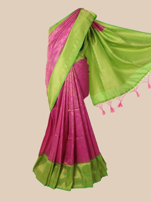 

Pothys Pink & Green Ethnic Motifs Zari Jute Silk Saree