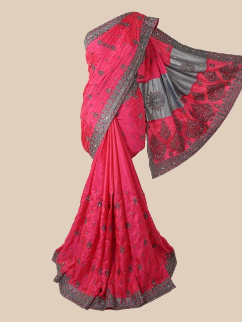 

Pothys Pink Ethnic Motifs Beads and Stones Art Silk Saree