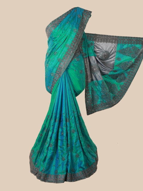 

Pothys Green & Grey Ethnic Motifs Beads and Stones Art Silk Saree