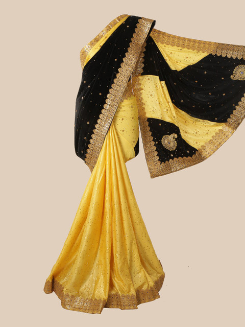 

Pothys Yellow & Green Floral Beads and Stones Saree