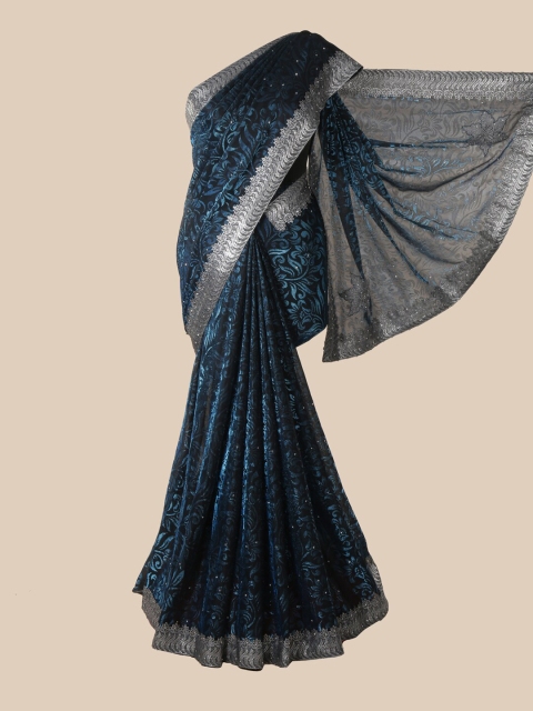 

Pothys Black & Blue Floral Beads and Stones Saree