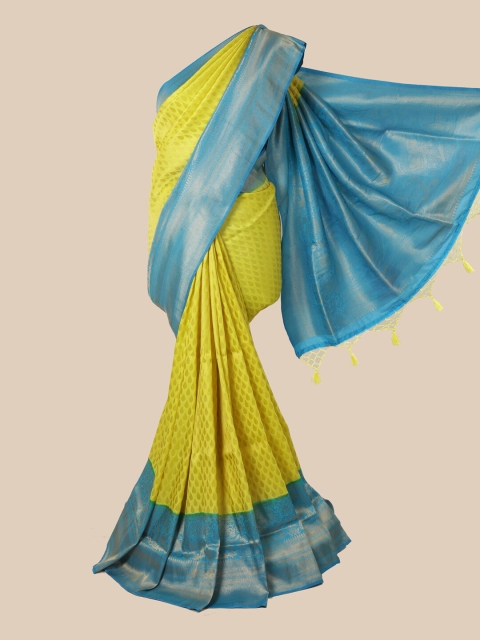 

Pothys Yellow & Blue Ethnic Motifs Zari Jute Silk Saree