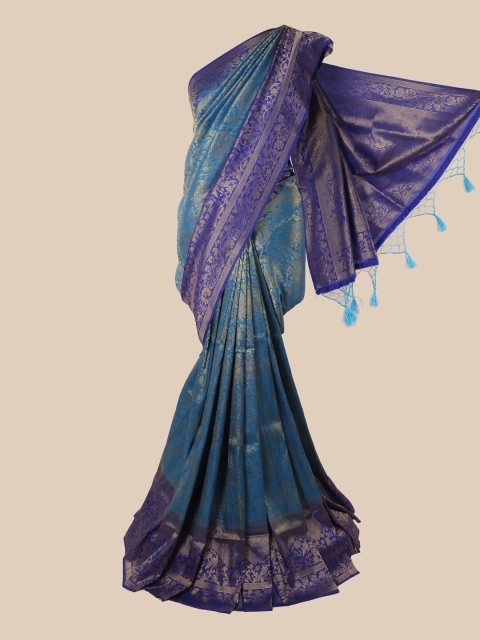 

Pothys Blue & Gold-Toned Floral Zari Jute Silk Saree