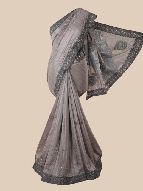 

Pothys Grey Floral Beads and Stones Art Silk Saree